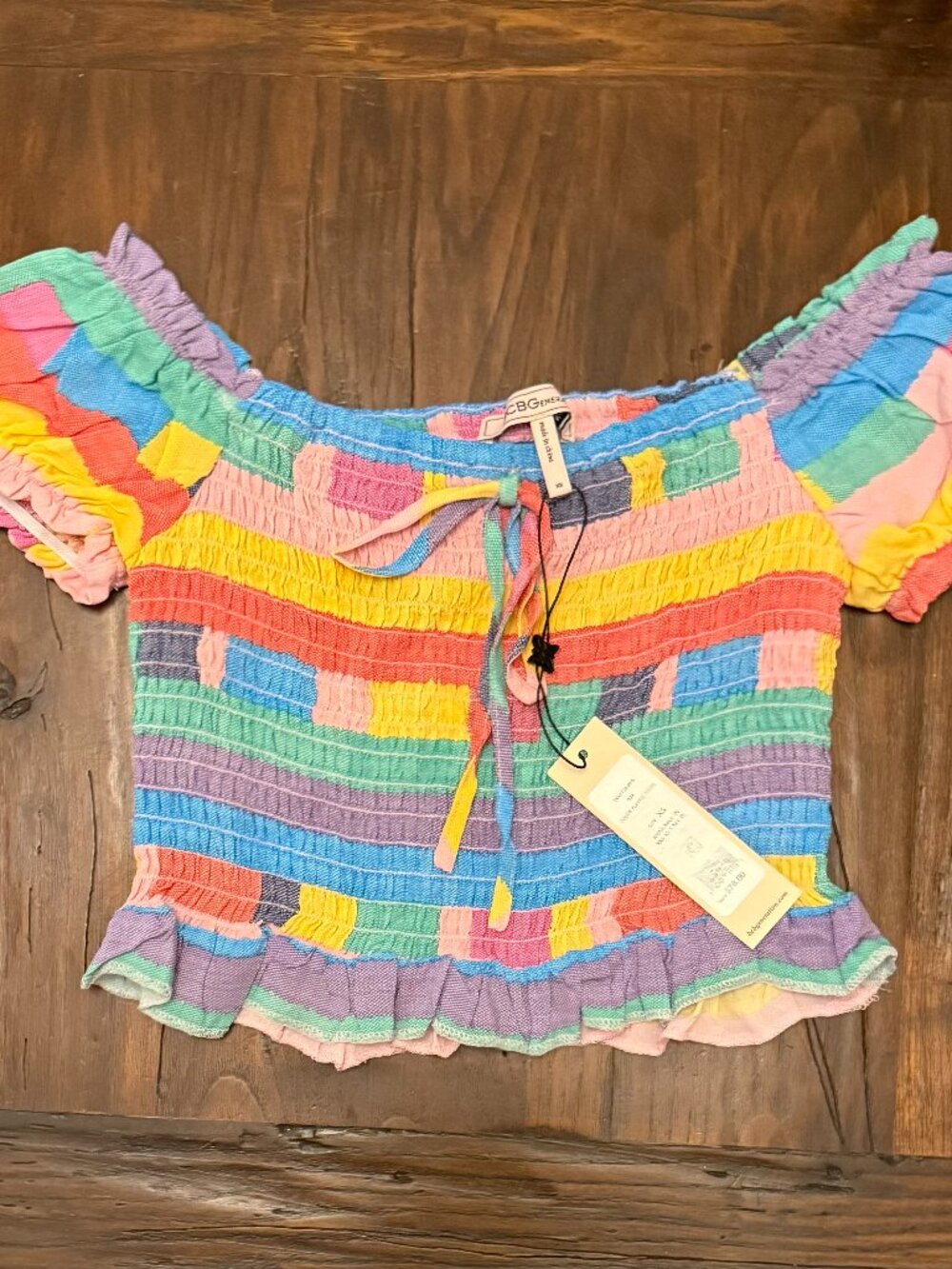 NWT BCBGeneration Colorful Smocked Ruffle Crop Top Size XS
